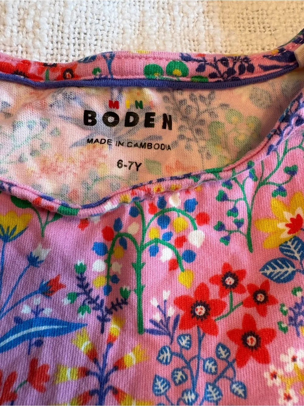 Mini Boden Girls' Pink Floral Dress size 6-7 pockets